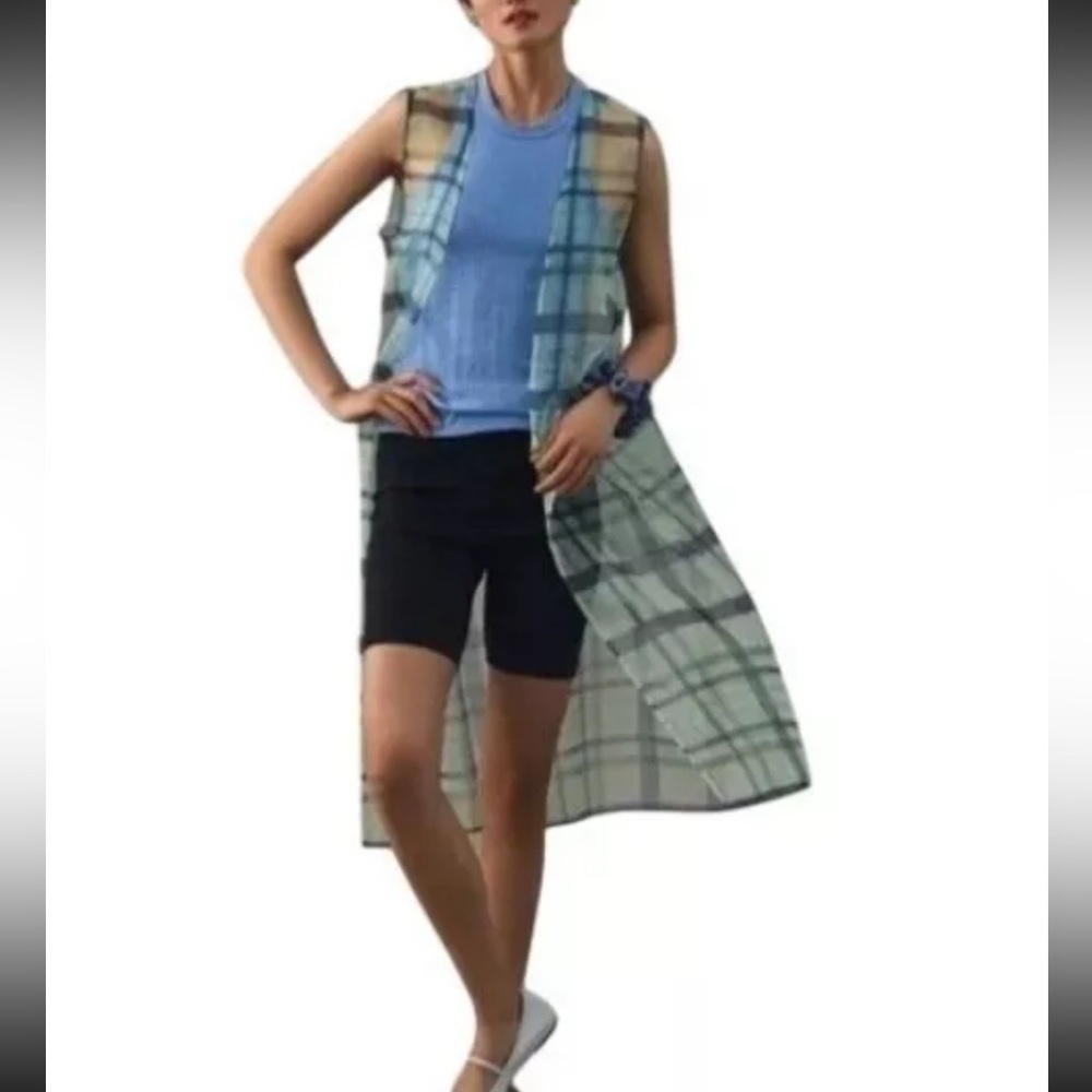 MAEVE By ANTHROPOLOGIE Plaid Sheer Duster Vest